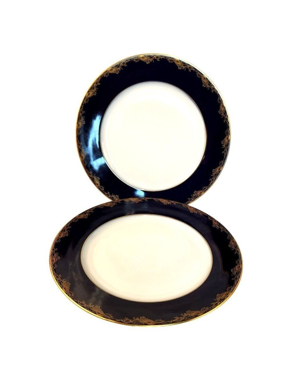 Rare Rosenthal Classic Rose Collection Salad Plates Navy & Gold Scroll Set of 2